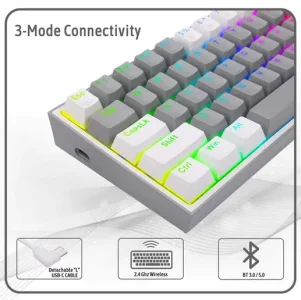 EDRAGON K616-RGB MECHANICAL WIRELESS,BLUETOOTH 2.4GHZ WHITE GREY